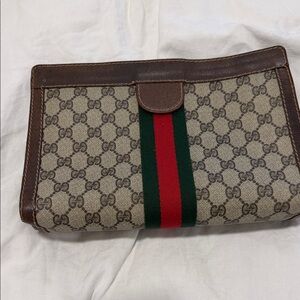 Gucci Beige and Brown Men's Wallet with Red and Green Stripe